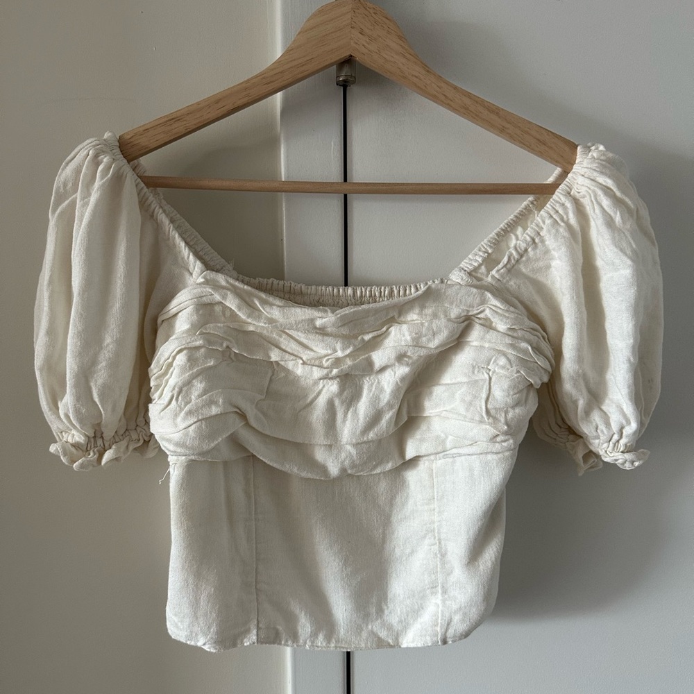Abercrombie & Fitch Cream Puff Sleeve Crop Blouse